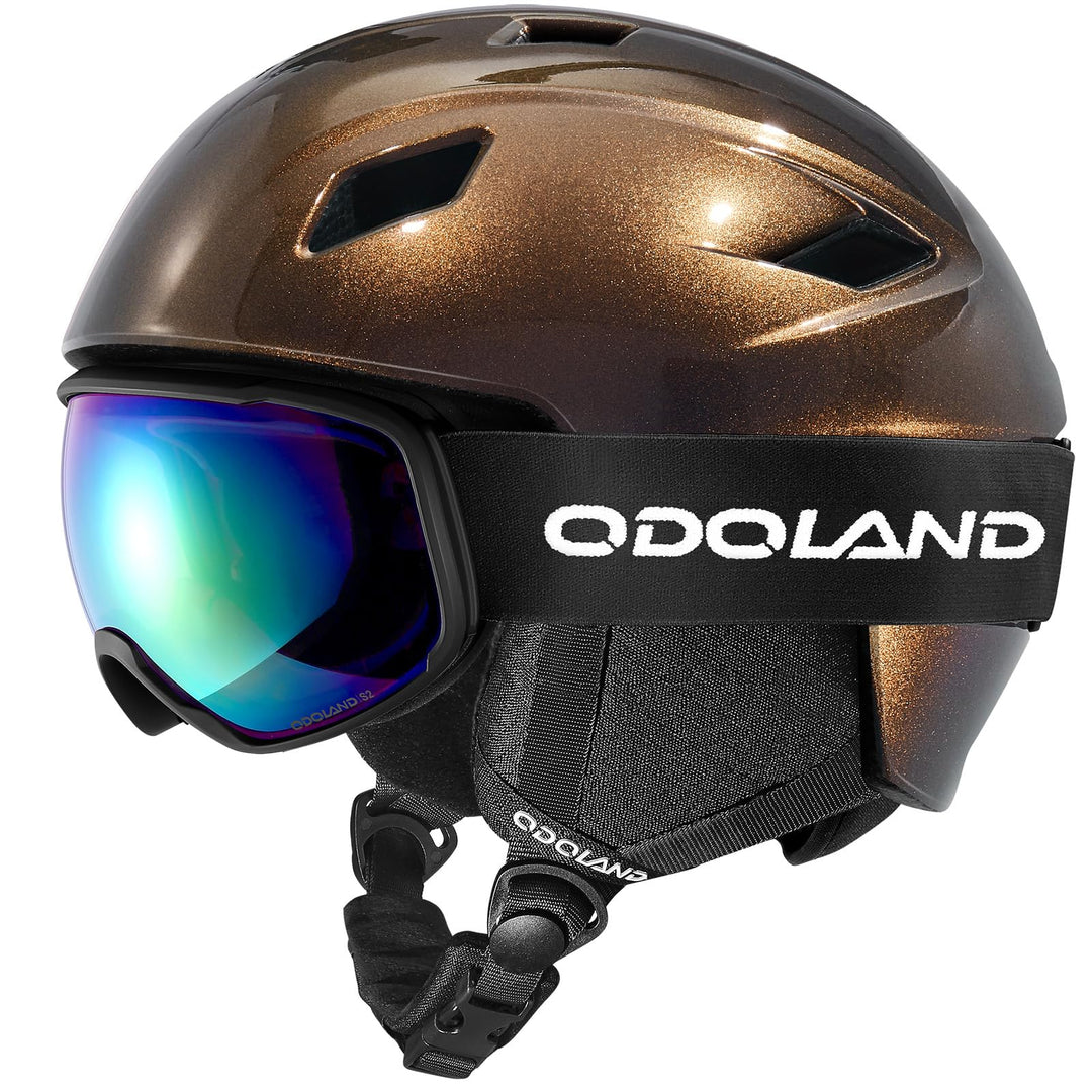 Odoland Skihelm und Skibrille Set Snowboardhelm mit Snowboardbrille für Damen und Herren Ski Goggles