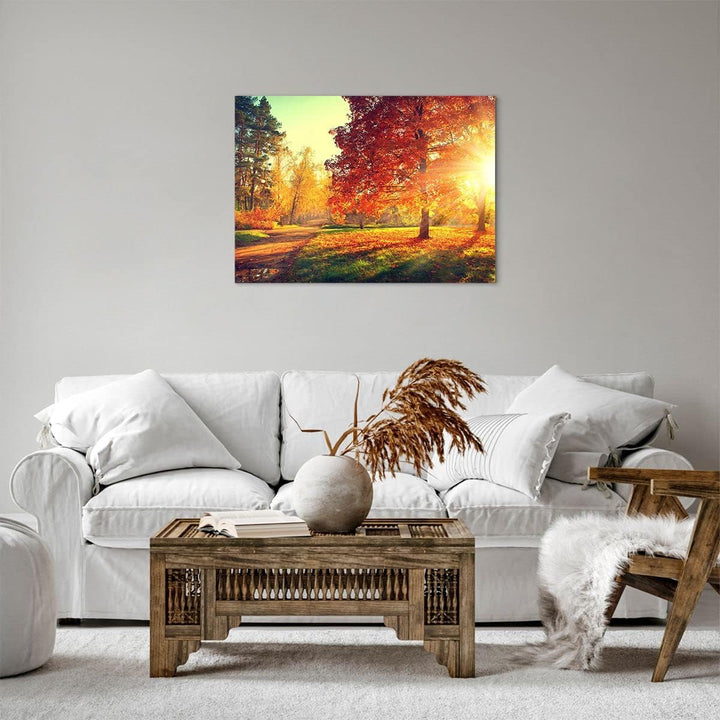 Bilder auf Leinwand Park Herbst Baum Leinwandbild mit Rahmen 70x50cm Wandbilder Dekoration Wohnzimme