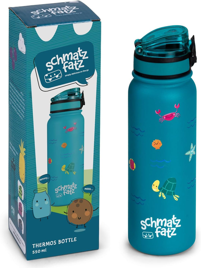 schmatzfatz Trinkflasche Kinder Auslaufsicher, 550ml Edelstahl-Trinkflasche für Schule & Kindergarte