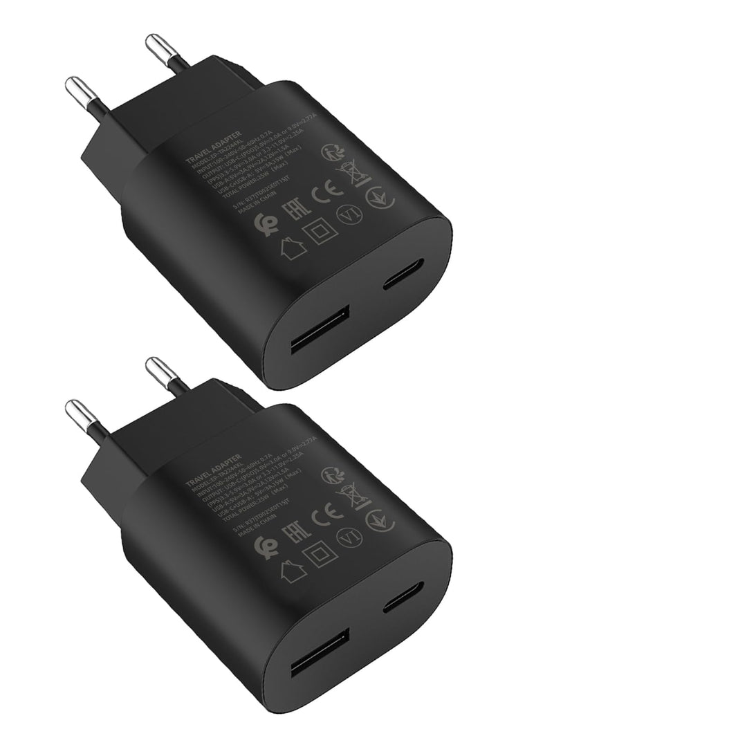 Schnellladegerät Ladeadapter netzteil 25W USB Typ-C 15W USB Typ-A Ladegerät （Schwarz 2 Stück）für: Sa