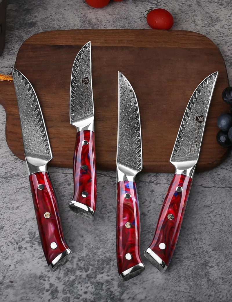 WILDMOK Steakmesser-Set mit 4 Damaststahl-Steakmessern 12,7cm, ultrascharf, gezahntes Steakmesser-Se