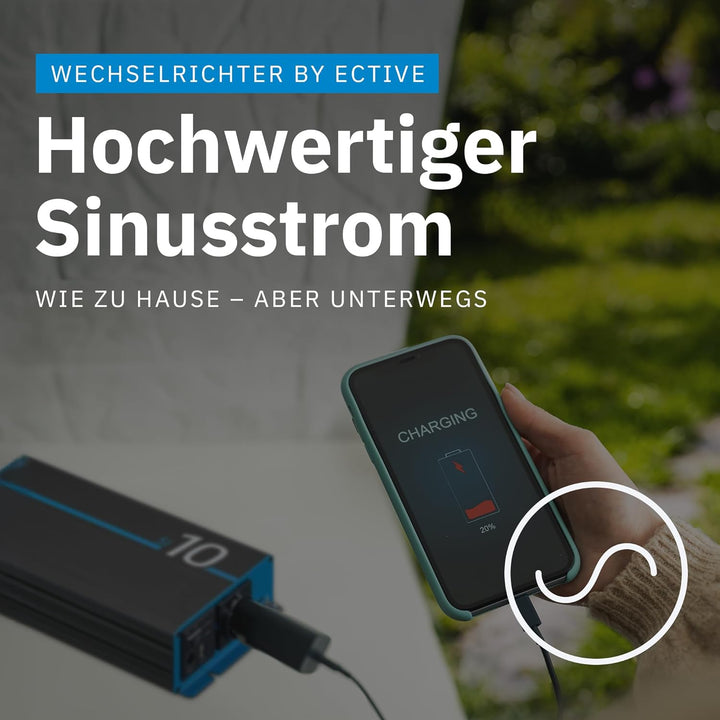 ECTIVE Reiner Sinsus Wechselrichter SI10-1000W, 12V auf 230V, USB, Überlastschutz, Überhitzungsschut