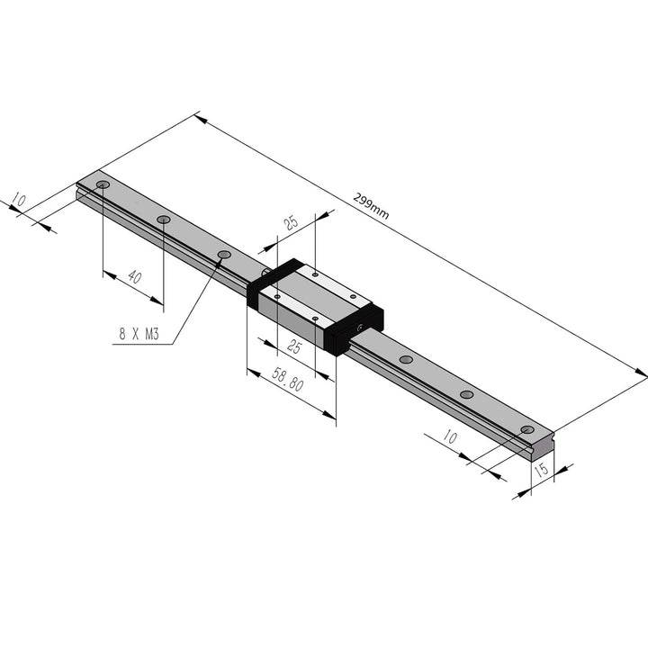 Veekaft 2 Sätze Schwarze Beschichtung MGR Schiene MGR15 Miniatur-Linearführung 300 mm mit MGN15H Sch