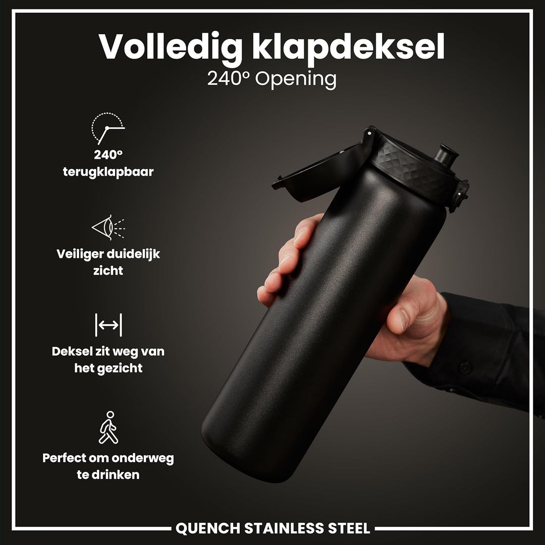 ION8 1 Liter Leicht Edelstahl Trinkflasche, Nicht Isoliert, Auslaufsicher, Einhandöffnung, Sichere V