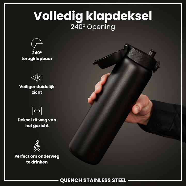 ION8 1 Liter Leicht Edelstahl Trinkflasche, Nicht Isoliert, Auslaufsicher, Einhandöffnung, Sichere V