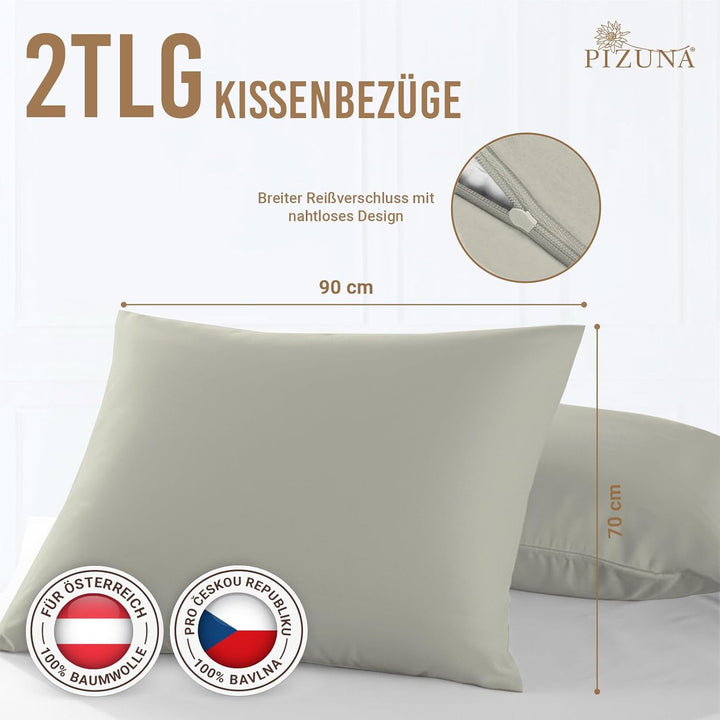 Pizuna Luxuriöser Soft-Satin 2er Pack Kissenbezug 70 x 90 cm Silber, 800 Fadenzahl Baumwolle Kissenb