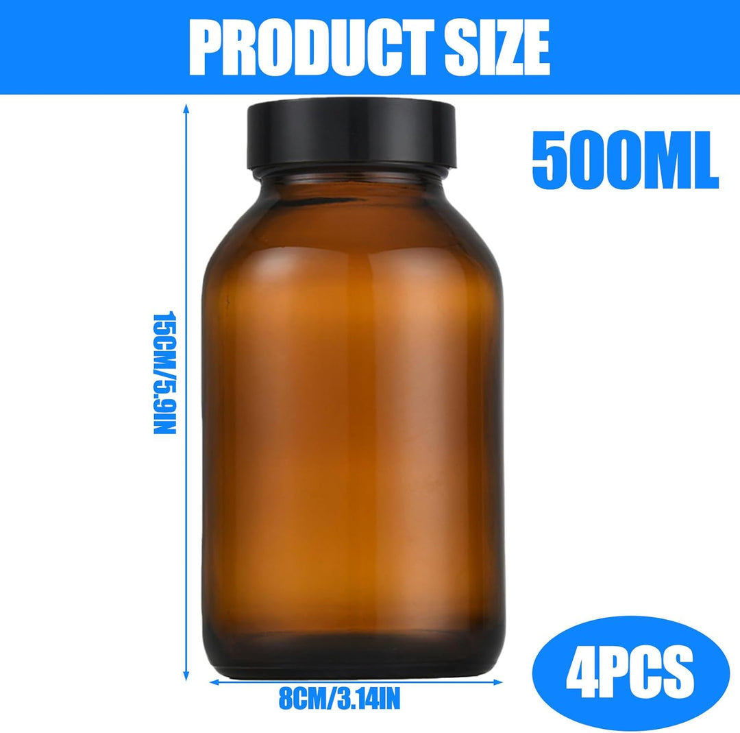 4 Stück Braunglas mit Deckel 500ml, Braunglüser mit Schraubverschluss, UV-Schutz und Wiederverwendba