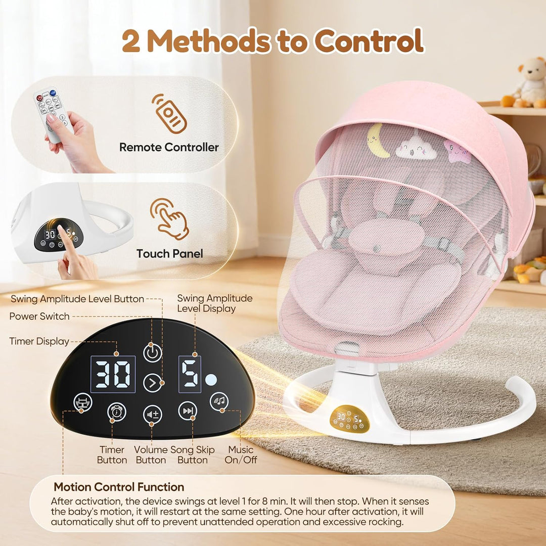 Verstellbare Rückenlehne Babyschaukel, Bluetooth Elektrisch Babywippe Mit Abnehmbares Kissen und Abn