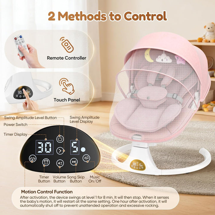 Verstellbare Rückenlehne Babyschaukel, Bluetooth Elektrisch Babywippe Mit Abnehmbares Kissen und Abn