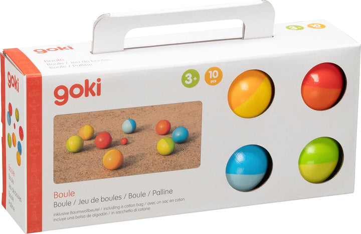 goki 56658 - Boule inklusive Baumwollbeutel - Outdoor-Familienspiel mit 9 Kugeln aus Holz; ideal für
