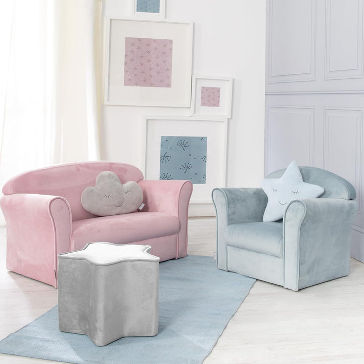 roba Kindersofa Lil Sofa mit Armlehnen für Mädchen und Jungen - Bequeme Kindercouch - Samtstoff hell