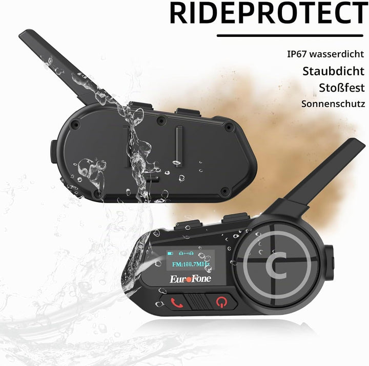 EuroFone Motorrad Bluetooth Headset,Motorrad Bluetooth Gegensprechanlage mit LED-Bildschirm für 6 Fa