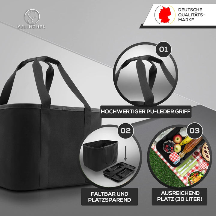 Selinchen® - Premium Einkaufskorb | Hochwertige Einkaufstasche faltbar und mit PU-Ledergriff | Ideal
