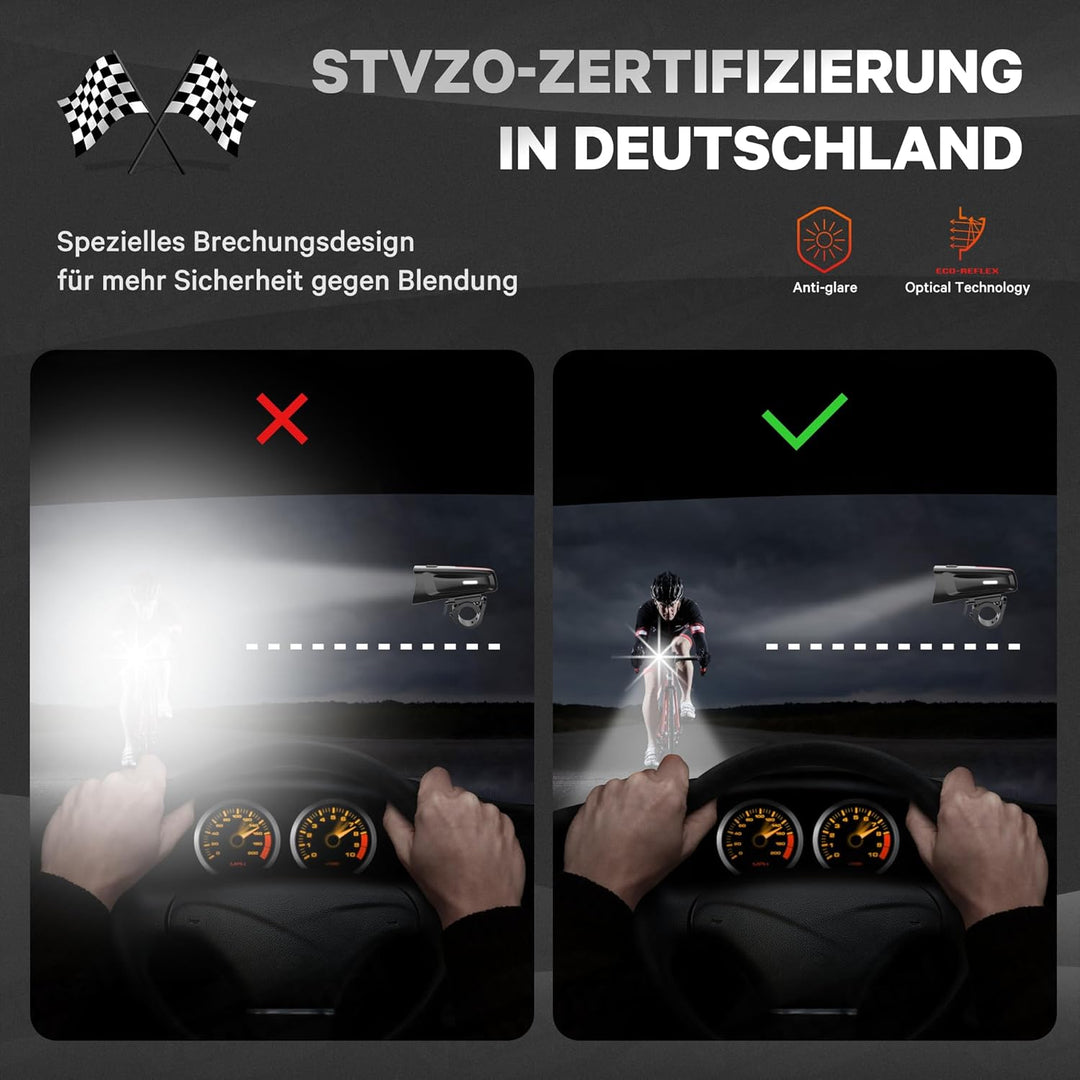 LED Fahrradlicht Vorne 100 LUX, Fahrradbeleuchtung stvzo zugelassen, Fahrradlampe USB Aufladbar mit