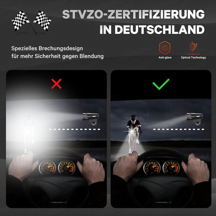 LED Fahrradlicht Vorne 100 LUX, Fahrradbeleuchtung stvzo zugelassen, Fahrradlampe USB Aufladbar mit