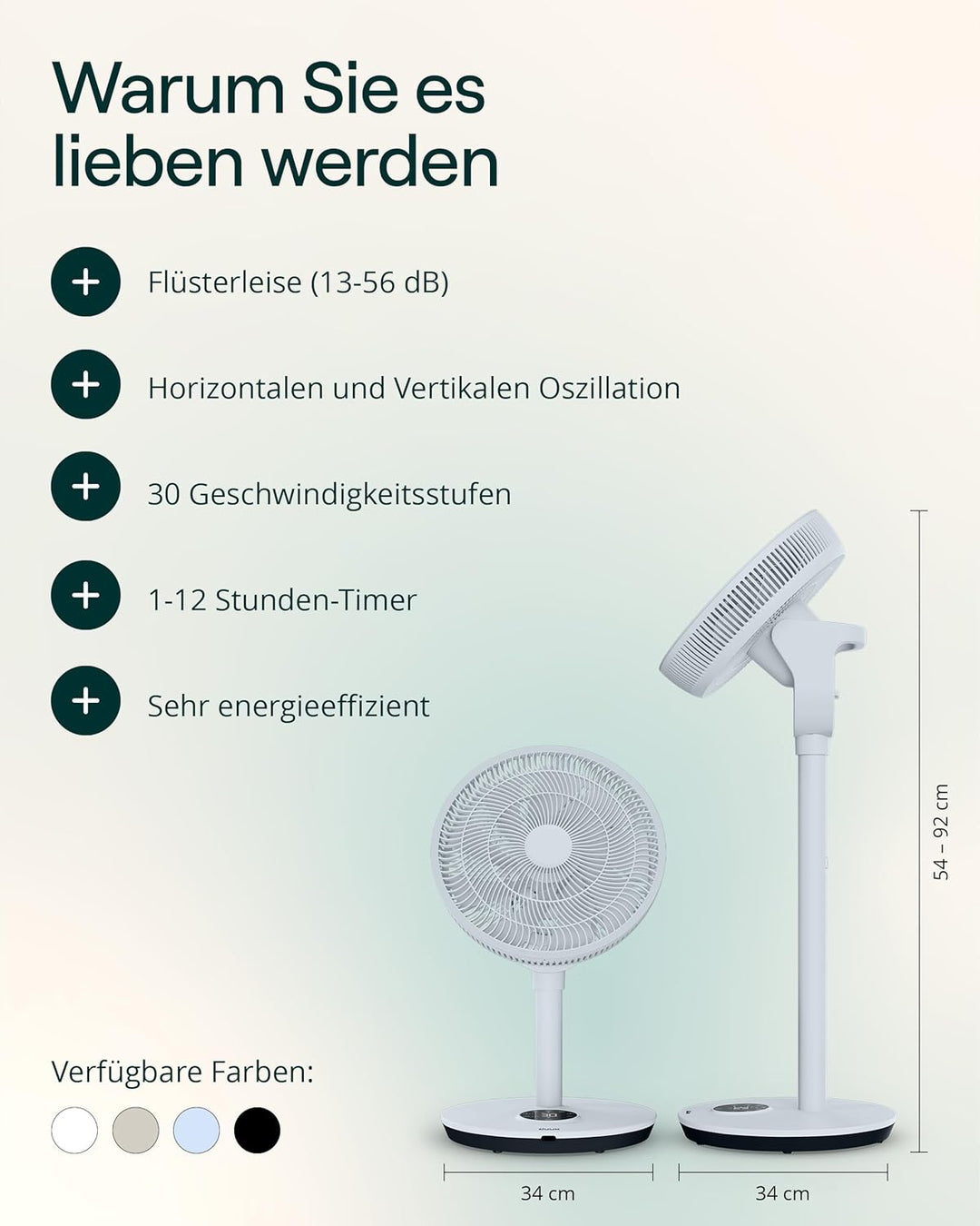 Duux Whisper Flex 2 Smart Ventilator – flüsterleise 13 dB – Nachtmodus & Timer – höhenverstellbar (5