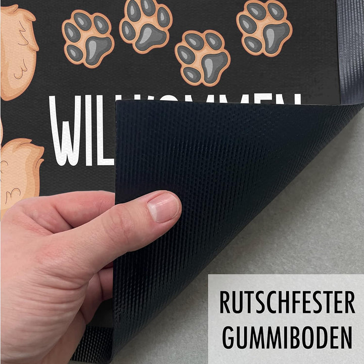 Trendation - Willkommen Fussmatte Hunde Grafik Niedlich Geschenk Hunde-Besitzerin Aussen und Innenbe