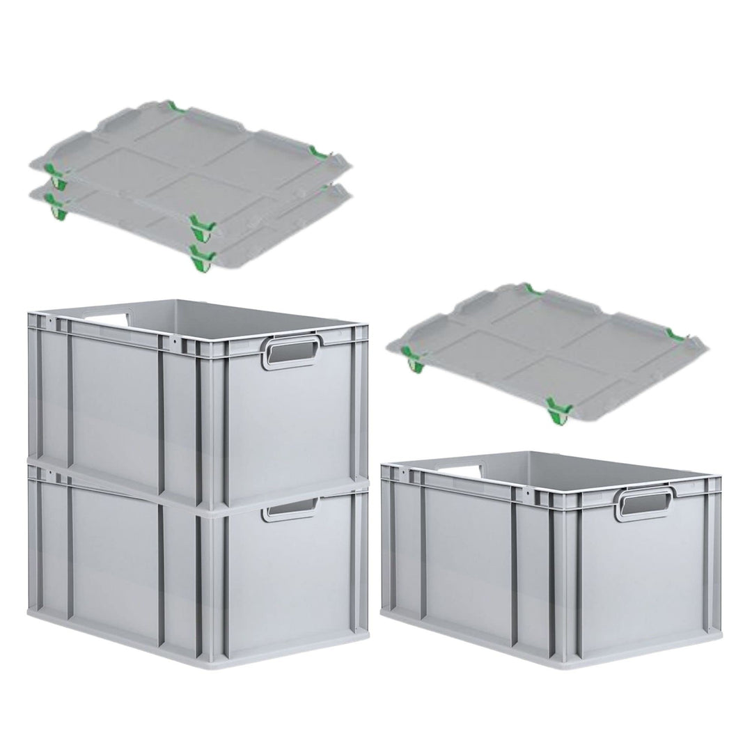 PROREGAL SuperSparSet 3x Eurobox NextGen Economy mit Auflagedeckel und 4x Schiebeschnappverschlüsse