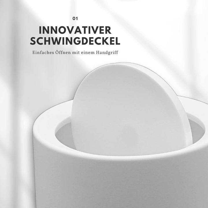 Nell 8L Mülleimer Bad Weiss Matt mit Schwingdeckel – Perfekt als eleganter Kosmetikeimer, Ideal auch