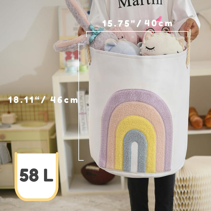 INough Baby Wäschekorb Rosa Wäschesammler, Canvas 58L Extra Grosser Babywäschekorb mit Zugverschluss