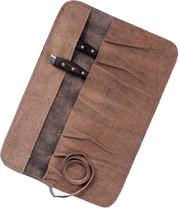 Hochwertige 7-Fach Echt-Leder Kochmesserrolle"Steve" – Rolltasche Werkzeugtasche verschliessbar - Me