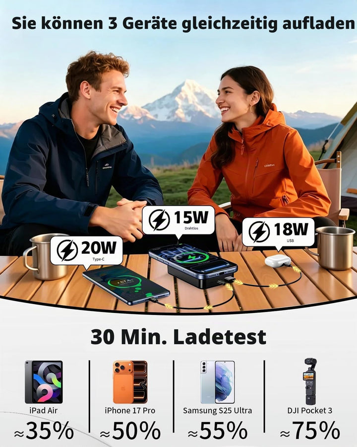 26800mAh Magnetische Powerbank, Mag-Safe-kompatibles kabelloses tragbares Ladegerät aus Aluminiumleg
