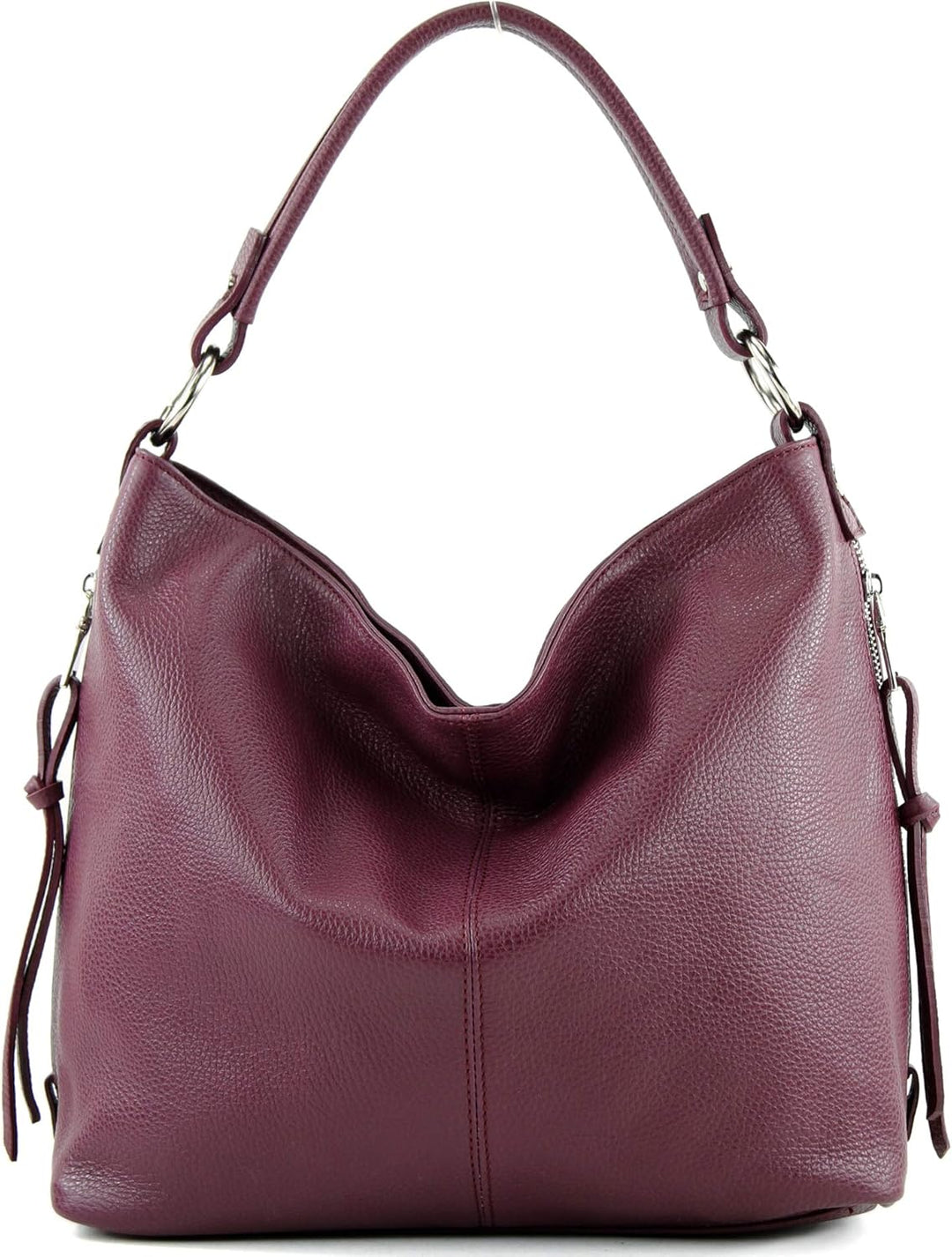 modamoda de Damen Schultertasche, Leder T160 Bordeauxviolett, Bordeauxviolett