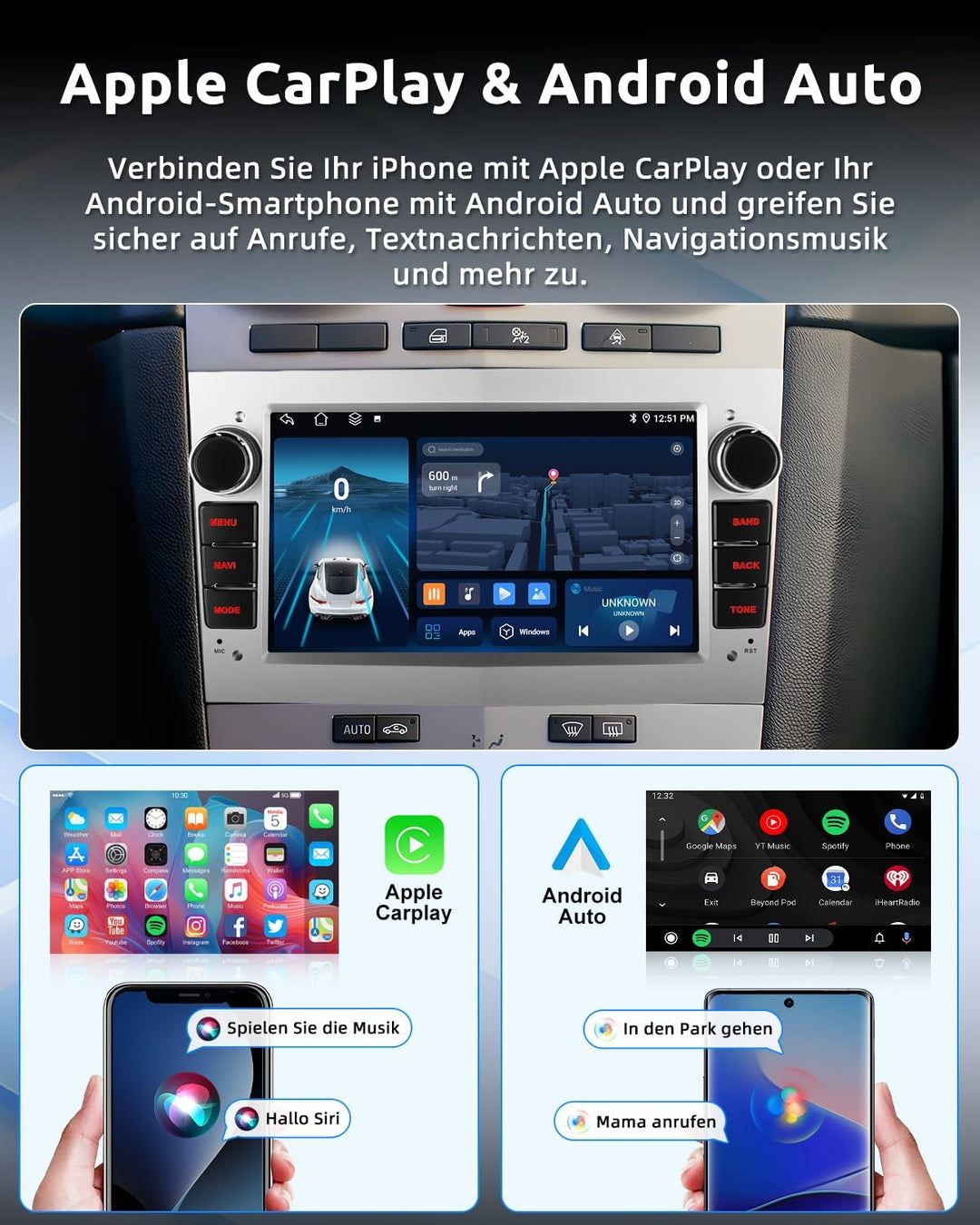 ESSGOO 2+64G Wireless Autoradio Android 14 mit Carplay und Android Auto Für Opel Astra H Corsa C/D V