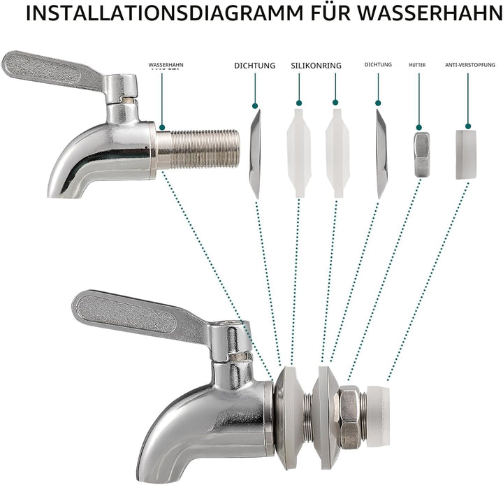 Getränkespender mit Ständer, 10L Getränkespender aus Glas mit rostfreiem Wasserhahn, Getränkespender
