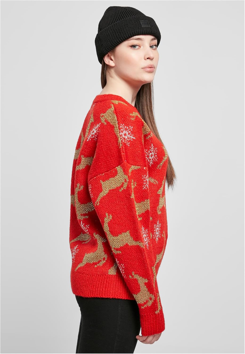 Urban Classics Damen Pullover Ladies Oversized Christmas Sweater, Sweatshirt mit weihnachtlichem Mot