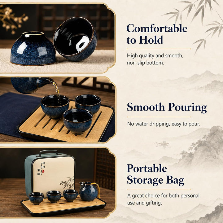 Japanische Teekanne, Keramik Travel Tee Set Chinesische Gongfu-Teeset Glasierte Porzellan-Set mit 1