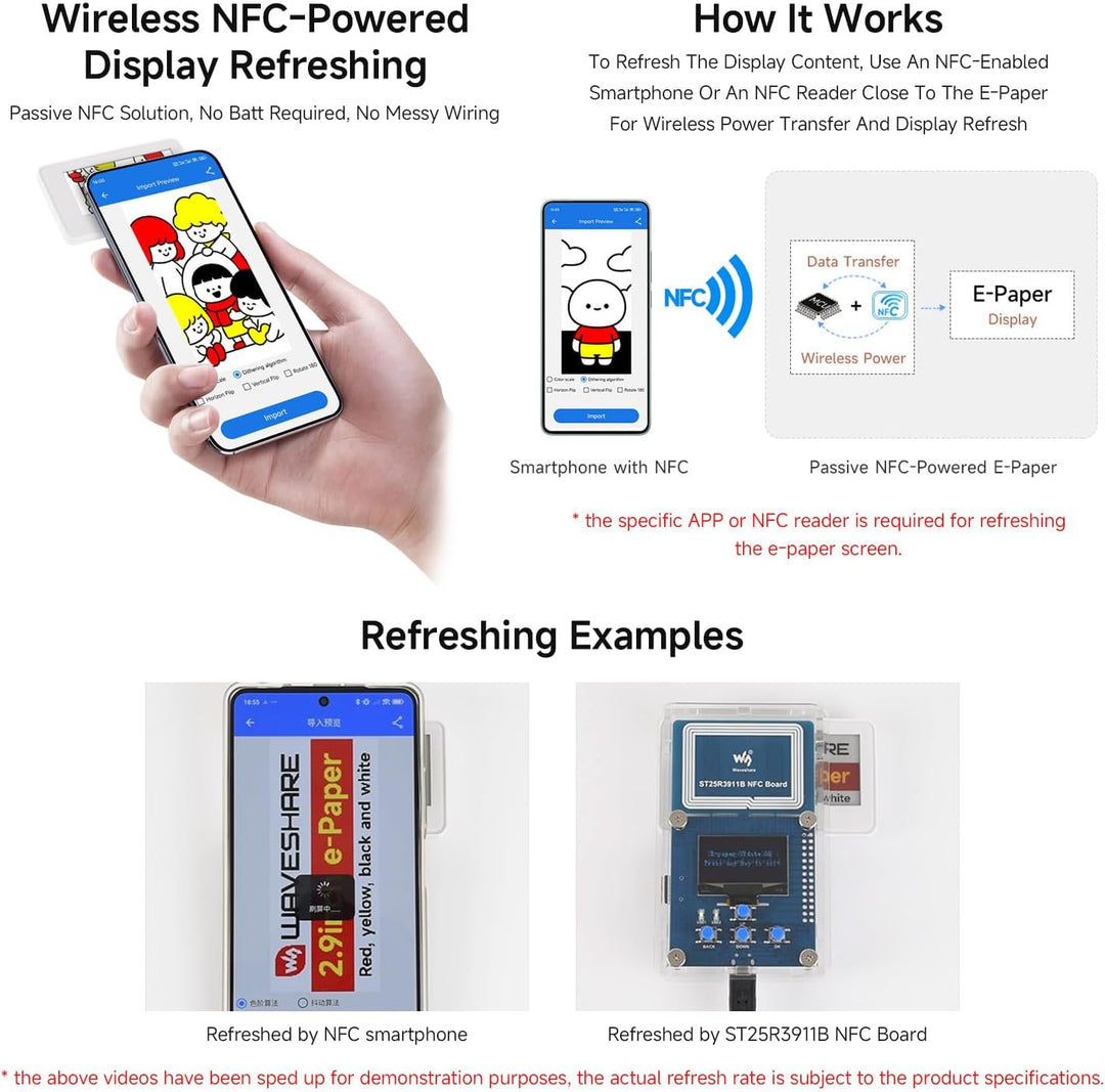 Waveshare 2.9inch Passive NFC-Powered e-Paper (G), Red/Yellow/Black/White 4-Color Displaying, No Bat