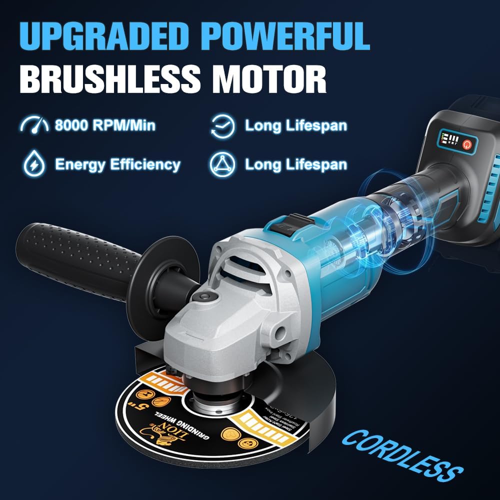 1200W Akku Winkelschleifer für Makita Akku 18V (Ohne Akku), 125mm Akku Flex mit 4 Geschwindigkeiten,