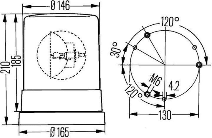HELLA - Halogen-Rundumkennleuchte - KL 700 - 24V - gelb - rund - Anbau/geschraubt - Stecker: Flachst