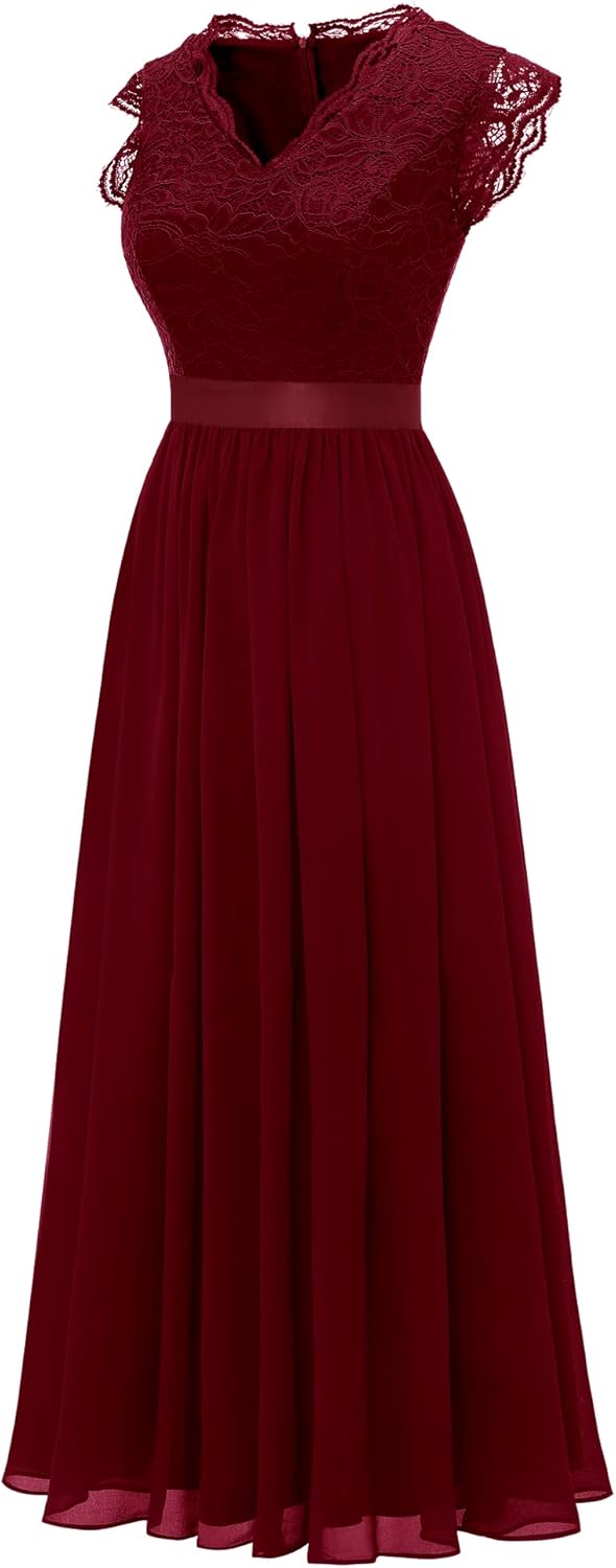 Dressystar Damen Spitzenkleid Elegant Hochzeit Abendkleider Maxi Cocktailkleid L Band_darkred, L Ban