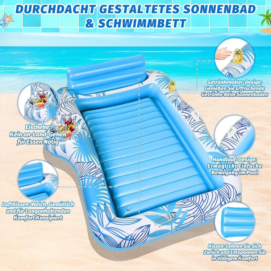 Charmofun Luftmatratze Tanning Pool Gross, 210 * 155 cm Doppelte Deluxe Aufblasbarer Sonnenpool mit