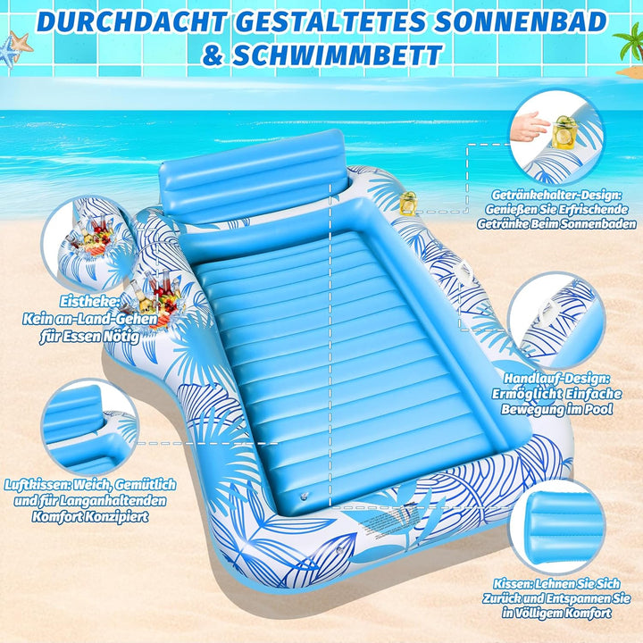 Charmofun Luftmatratze Tanning Pool Gross, 210 * 155 cm Doppelte Deluxe Aufblasbarer Sonnenpool mit