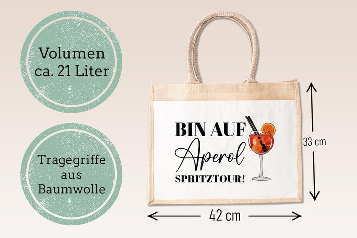 LIEBTASTISCH - Nachhaltige Jutetasche - Ich bin auf Aperol Spritz Tour - hochwertig - Einkaufstasche