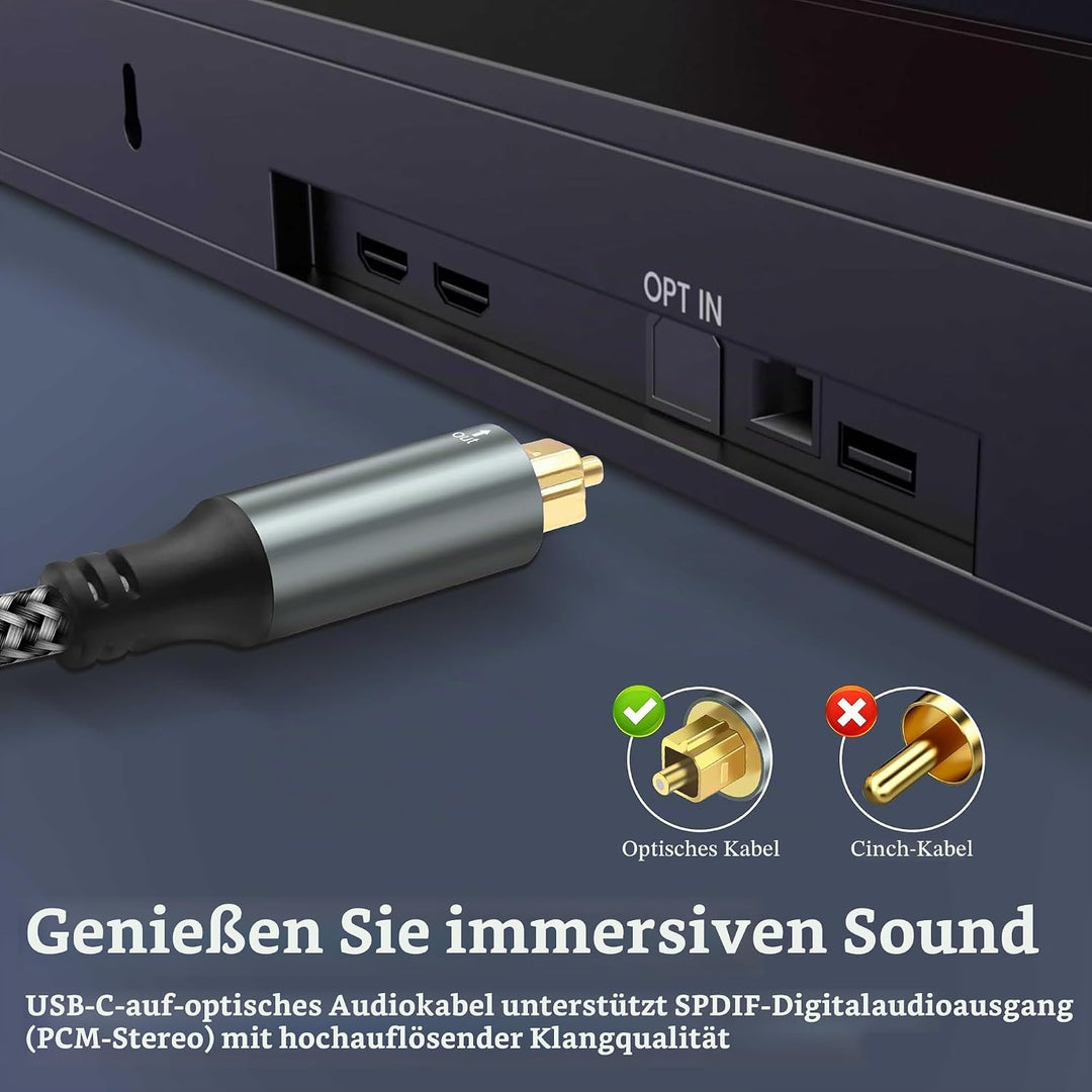 XMSJSIY USB C zu TOSLINK Optisches Audiokabel Unidirectional USB Typ C zu TOSLINK SPDIF Glasfaser Di