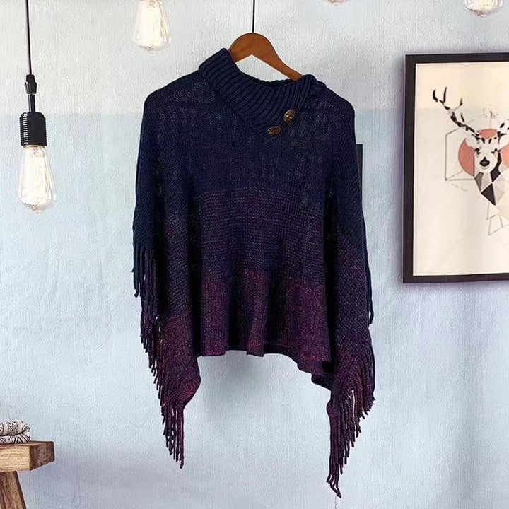Damen Poncho mit knöpfen Schal Cashmere Feeling Strick Decke Cape Cardigan für Frauen Retro Cardigan