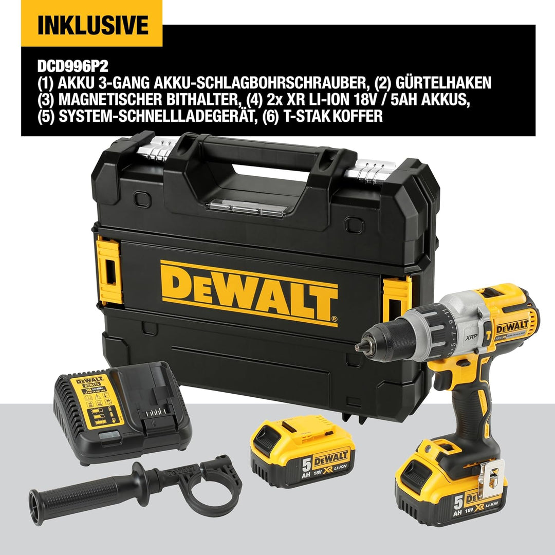 Dewalt 18V 3-Gang Akku-Schlagbohrschrauber DCD996P2 (11-stufiges Drehmomentmodul, drei-Stufen-LED mi