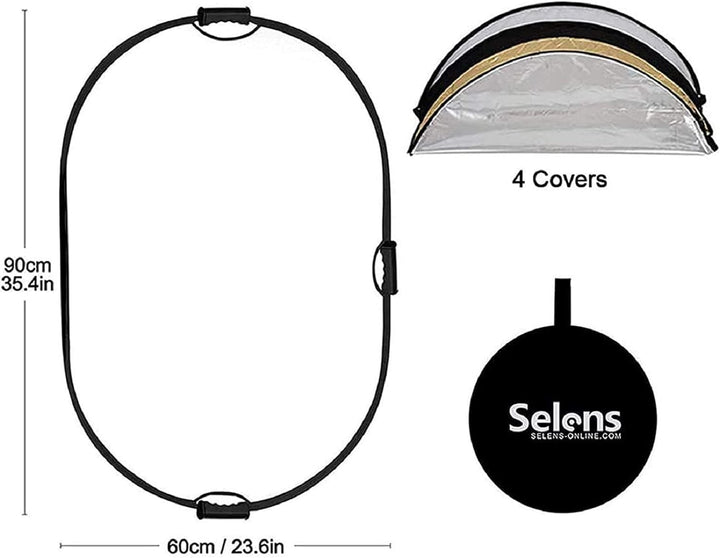 Selens 5-in-1 60x90cm Oval Reflektor Tragbarer Faltbarer für Fotografie Fotostudio Beleuchtung und A