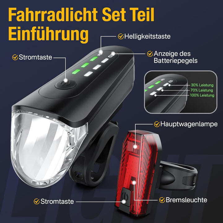 Fahrradlicht Set lichtsensor,Smart Rücklicht mit Bremslicht,Sensor Fahrradlicht StVZO Zugelassen,Int