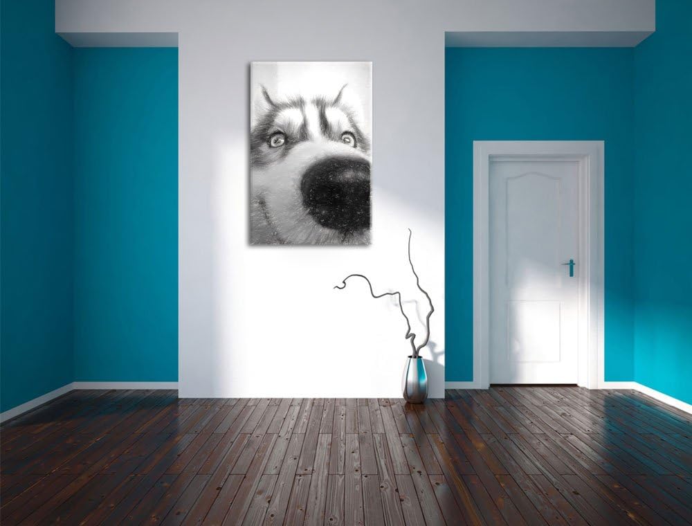 Pixxprint Glücklicher Husky als Leinwandbild/Grösse: 100x70 cm/Wandbild/Kunstdruck/fertig bespannt,