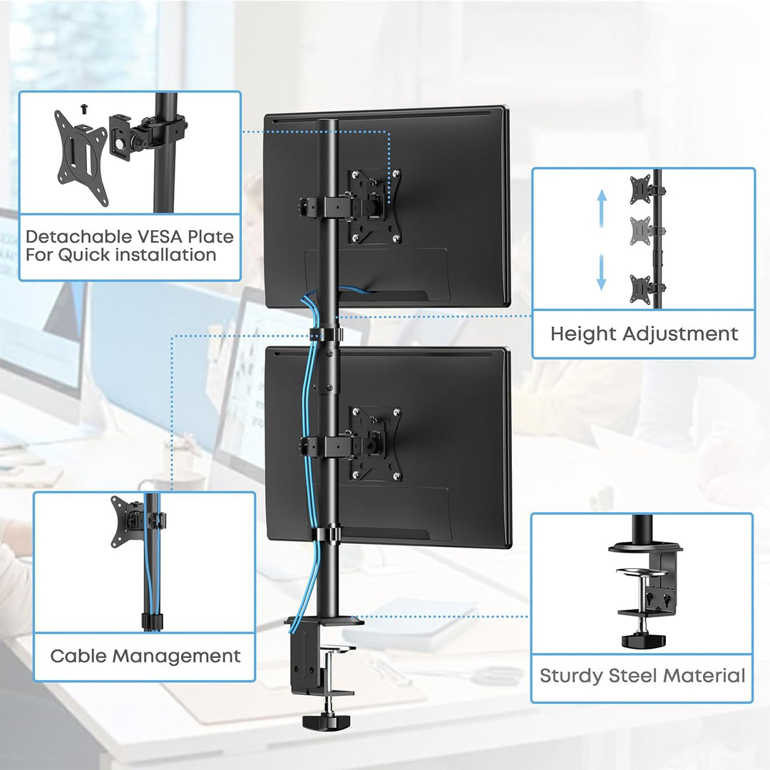 Monitor Halterung 2 Monitore übereinander für 17-35 Zoll Bildschirme,Max.12 kg, Bildschirmhalterung