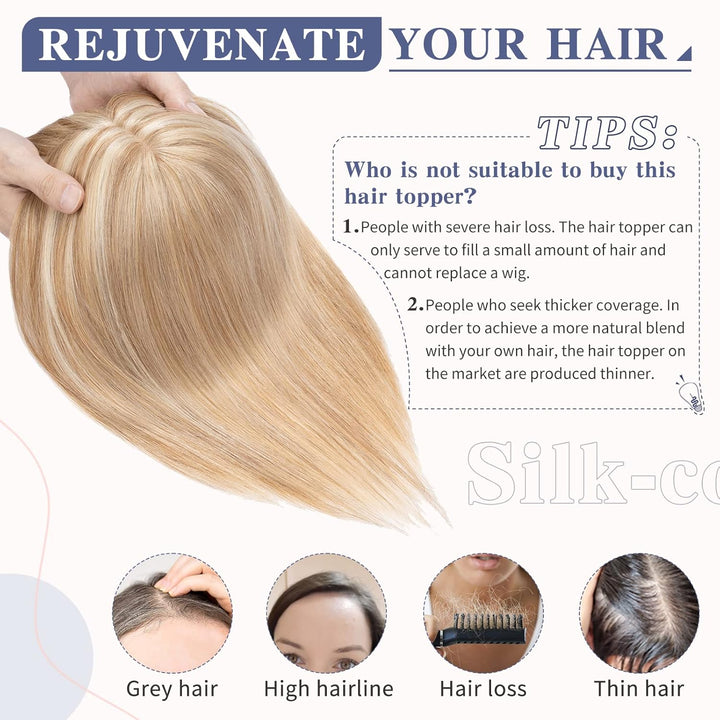 Silk-co Topper Extensions Echthaar Haarteile Echthaar Clip in Extensions Echthaar Glatt Toupet Haarv
