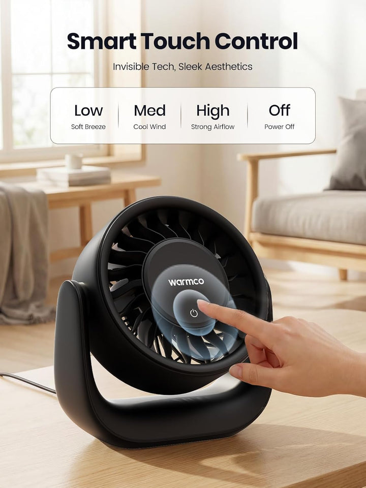 Warmco USB Tischventilator mit Touch, (Nur USB-Betrieb) Kleiner Ventilator, USB-A & USB-C Stecker, 3