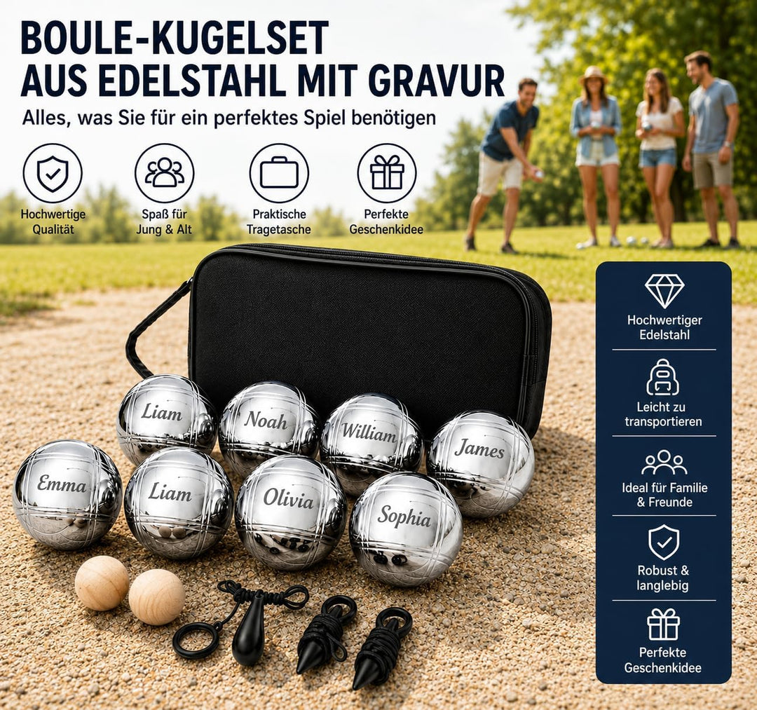 Boule Set mit Gravur/Ohne Gravur,Personalisierte Boule Set mit Tragetasche/Hartschalenkoffer, 6/8 Bo