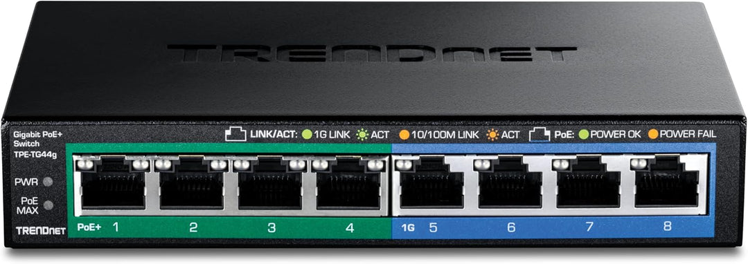 TRENDnet TPE-TG44G 8-Port Gigabit GREENnet PoE + Switch, 4 x Gigabit PoE / PoE + Bis zu 30 Watt / Po