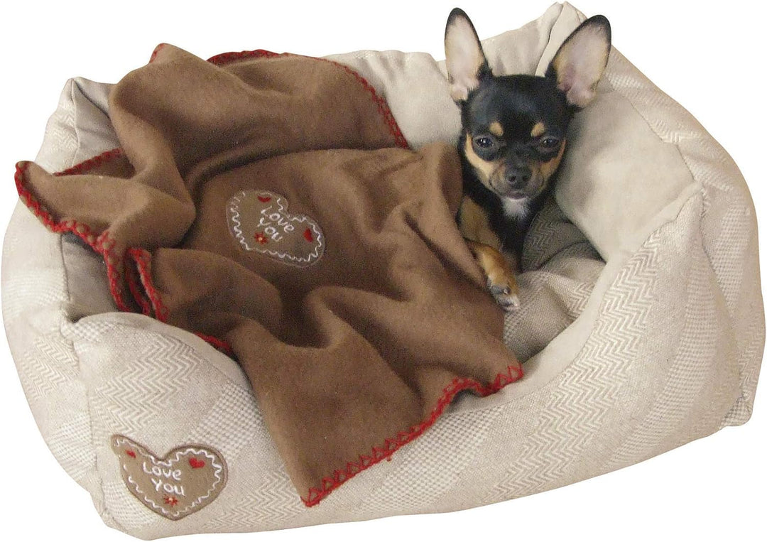 Kerbl 81262 Kuschelbett Love You, 61 x 48 x 18 cm / 65 x 50 cm, beige beige 61 x 48 x 18 cm, beige 6